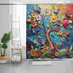 Bohemian Bathroom Curtain Colorful Boho Floral Print Beautiful Bright Polyester Fabric Cloth Shower Curtain for Bathroom Decoration, 72"x72"