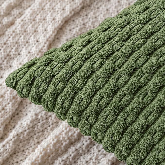 MIULEE Pack of 2 Decorative Throw Pillow Covers 20x20 Inch Soft Boho Striped Textured Corduroy Pillow Covers Modern Farmhouse Home Decor for Couch Bed Sofa Living Room Moss Green