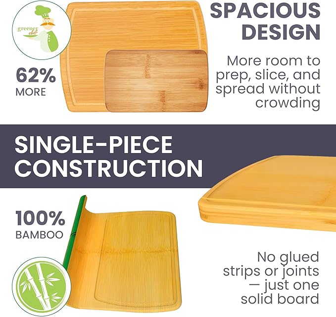 Extra Large Bamboo Cutting Board Set – Glue-Free Surface for Chopping Vegetables, Carving Meat, Slicing Bread, and Serving Cheese & Charcuterie for Safer Family Meal Prep – For Health Conscious Chefs