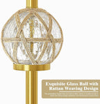 Oneach 61.5" Modern Floor Lamp for Living Room, Gold Boho Standing Lamp with Rattan Glass Design, Rotary Switch, Farmhouse Tall Lamps for Bedroom Office Dining Room (Without Bulb)