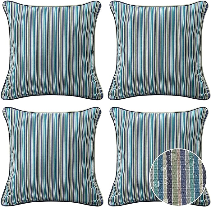 Sunbrella Decorative Outdoor Water Repellent Throw Pillows with Inserts, Set of 4, 18" x18" Pillows for Patio, Backyard, Bed, Couch, and Patio Furniture, Swell Turquoise