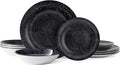 Bestone Plates and Bowls Sets,12 Pieces Round Porcelain Dinnerware Sets,Dishes, Plates, Dishware Sets,Chip Resistant Ceramic Dish Set Dining Dinner Ware Service for 4,Starry Sky Black