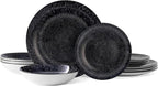 Bestone Plates and Bowls Sets,12 Pieces Round Porcelain Dinnerware Sets,Dishes, Plates, Dishware Sets,Chip Resistant Ceramic Dish Set Dining Dinner Ware Service for 4,Starry Sky Black