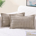 decorUhome Decorative Khaki Throw Pillow Covers 12x20 Set of 2 with Splicing, Boho Lumbar Soft Neutral Corduroy Broadside Twill Pillow Covers for Couch Bed Sofa Living Room