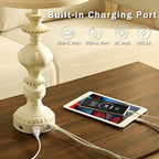 27.5" Farmhouse Table Lamps Set of 2 Bedside Nightstand Lamp with USB C+A Ports & AC Outlet, 3 Way Dimmable Touch Lamps for Bedroom Living Room Office Rustic Lamp (White Gold)