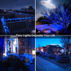 JMEXSUSS 4 Pack 100 LED Solar Fairy Lights, 33ft Blue Solar String Lights Outdoor Waterproof, 8 Modes Copper Wire Solar Twinkle Lights for Patio Garden Yard Tree Christmas Halloween Decor