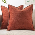 MIULEE Pack of 2 Fall Couch Throw Pillow Covers 18x18 Inch Burnt Orange Farmhouse Decorative Pillow Covers with Stitched Edge Soft Chenille Solid Dyed Pillow Covers for Sofa Bed Living Room