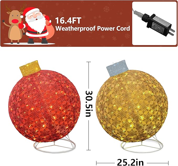 Lamerge Christmas Lanterns Decorations for Home, Indoor Outdoor Holiday Lanter, Warm Lit Farmhouse Lantern for Porch, Yard, Mantle, Party,30.5inch（Red+Gold）