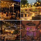 104FT(98+6) Solar String Lights Outdoor Waterproof, Solar Powered Patio Light with 30+2 Dimmable S14 Edison Bulbs Shatterproof & Remote Control, Solar String Lights for Outside Garden Backyard