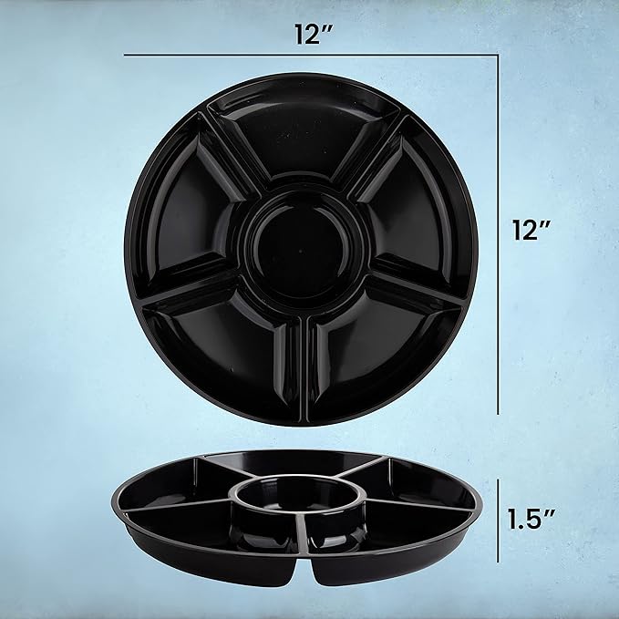 Plasticpro 6 Sectional Round Plastic Serving Tray/Platter (8, Black)