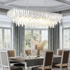 Rectangle Chandeliers for Dining Room, 40" Chrome Modern Top K9 Rectangle Crystal Chandelier 12 Lights Rectangular Adjustable Pendant Ceiling Light Fixture for Dining Room Kitchen Island