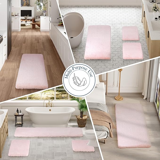 Walensee Contour Rug (20x24, Blush) Non Slip Bath Mat, Soft Microfiber Shaggy Mat, Machine Washable U Shape Toilet Rug