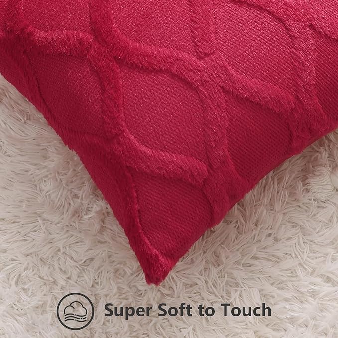 decorUhome Christmas Throw Pillow Covers 24x24 Inch Set of 2, Soft Plush Faux Fur Wool Red Couch Pillow Covers, Decorative Neutral Pillow Cases for Bed Sofa Living Room Home Decor