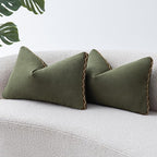 Olive Green Linen Cotton Throw Pillow Covers 12x20 Inch Set of 2, Modern Boho Aesthetic Accent Pillow Cases with Woven Flange for Couch Sofa Bed Room Earthy Tone Home Decor