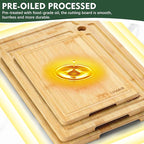 Unokit 3PCS Bamboo Cutting Boards Set - Large Natural Wooden Cutting Boards with Juice Groove & Built-in Handles，Ideal Charcuterie & Chopping for Meat, Vegetables, Dishwasher Safe
