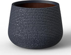 Kante 18.1" Dia Round Fluted Planter with Surface Indentations, Large Flower Pot with Drainage Hole for Indoor & Outdoor Plants, Charcoal Finish with Warm Brown Interior