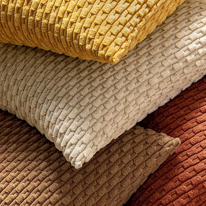 MIULEE Rust Throw Pillow Covers Soft Corduroy Decorative Set of 2 Boho Striped Pillow Covers Pillowcases Farmhouse Home Decor for Couch Bed Sofa Living Room 20x20 Inch