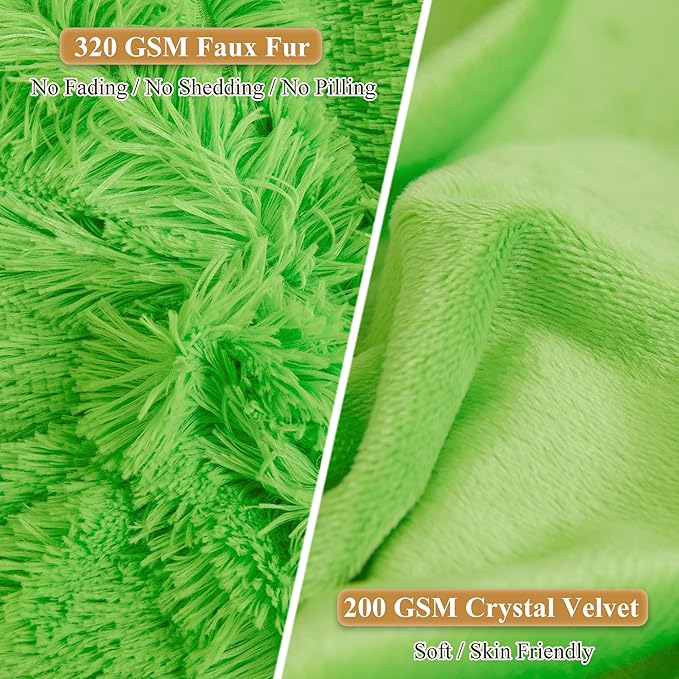 XeGe Faux Fur Fluffy Pillow Cases, Soft Plush Shaggy Furry Lime Green Pillowcases, Velvet Fuzzy Decorative Throw Pillow Covers for Bed Couch, Zipper Closure, Set of 2(Standard Size, Lime Green)