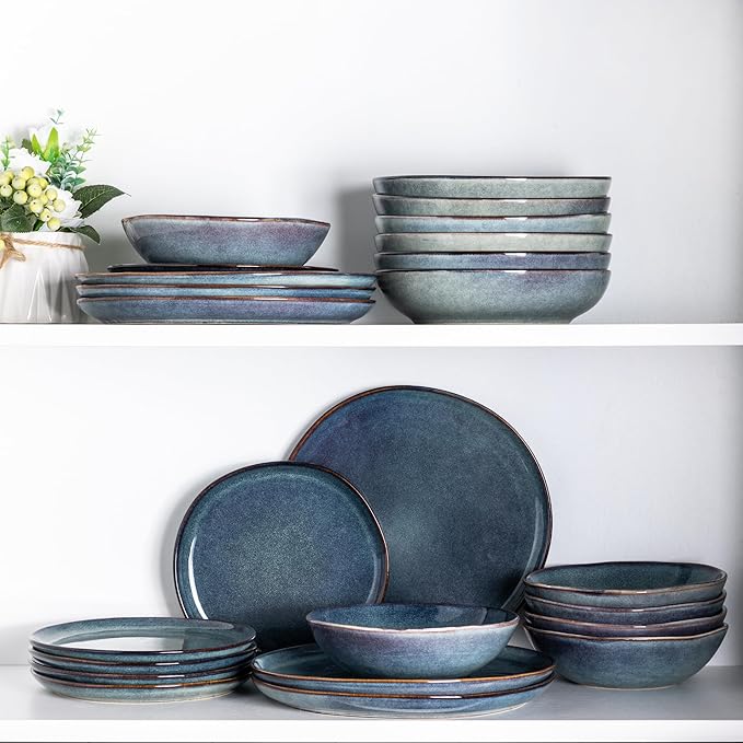 AmorArc Ceramic Dinner Plates Set of 6, 10.5 Inch Handmade Reactive Glaze Stoneware Plates, Rustic Shape Dinnerware Dish Set for Kitchen, Microwave & Dishwasher Safe, Scratch Resistant