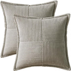 MIULEE Decorative Throw Pillow Covers for Couch Bed Livingroom 20x20 Inch Set of 2 Light Grey Boho Accent Throw Pllows Broadside Striped Patchwork Soft Corduroy Pillowcases