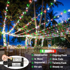 300 LED Christmas Lights Outdoor Indoor 100FT String Lights Indoor Clear Wire 8 Modes Plug in Twinkle Fairy Lights for Bedroom Christmas Tree Party Decorations, Red White&Green