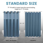 Moonlight Blue No Hook Shower Curtain with Snap in Liner,230GSM Waffle Weave Shower Curtains for Bathroom,71W x 74H