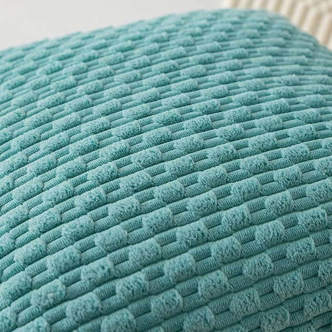Kevin Textile Throw Pillow Covers Soft Corduroy Decorative Set of 2 Boho Striped Pillow Covers Pillowcases Farmhouse Home Decor for Couch Bed Sofa Living Room 20x20 Inch Aqua Green
