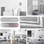 Tititex Luxury Grey White Frame Line Bathroom Rug, 16x24 inch Extra Soft and Absorbent Microfiber Bath Rugs, Non-Slip Plush Shaggy Bath Carpet, Bath Mats for Bathroom Floor, Tub and Shower