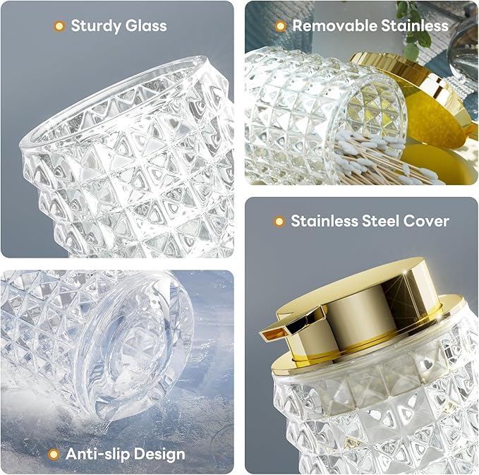 Bathroom Sets with Shower Curtain and Rugs and Accessories, Glass Bathroom Accessories Set Clear Bathroom Set Bathroom Sets, White Bath Mat and Diamond Soap Dispenser for Bathroom Decor