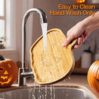 WILLKOMMEN Halloween Serving Platter, Pumpkin Shaped Charcuterie Board, Bamboo Serving Tray 10" x 9" for Party Child Spooky Appetizer Board Serving Dish Plate for Cheese,Snacks,Candy,Cookies