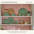 MACKENZIE-CHILDS Enamel Spoon Rest, Kitchen Utensil Rest and Spoon Holder, Kitchen Decor, Green-and-White Emerald Check