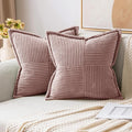 MIULEE Decorative Throw Pillow Covers for Couch Bed Livingroom 16x16 Inch Set of 2 Blush Pink Boho Accent Throw Pllows Broadside Striped Patchwork Soft Corduroy Pillowcases