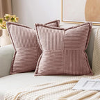 MIULEE Decorative Throw Pillow Covers for Couch Bed Livingroom 16x16 Inch Set of 2 Blush Pink Boho Accent Throw Pllows Broadside Striped Patchwork Soft Corduroy Pillowcases