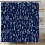 Navy Blue Floral Shower Curtain Rustic Flower Farmhouse Plant Cute Leaves Retro Botanical Vintage Bathroom Curtain Set with Hooks(70" Wx74.8 H)