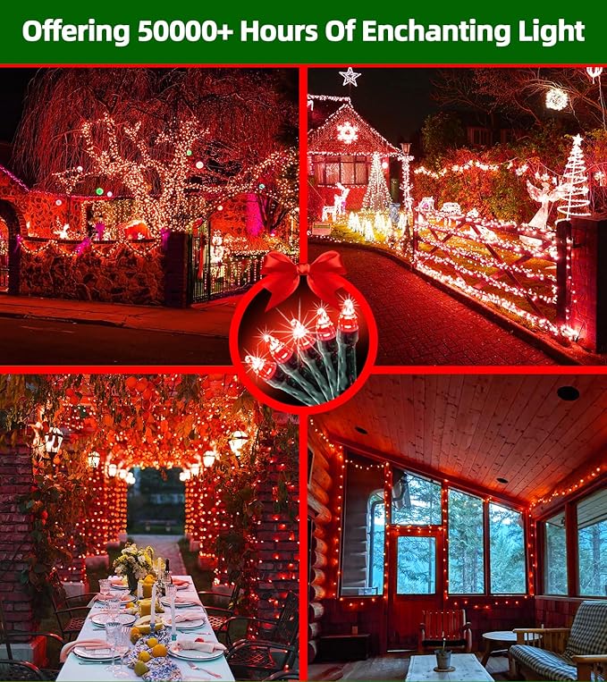 750 LED Outdoor Christmas Lights Decorations, 246ft Green Wire LED Christmas String Lights with Timer Memory, Twinkle Lighs for Indoor Outdoor Xmas Party Christmastree Wedding Garden Patio Red