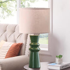24.75" Green Ceramic Table Lamp Set of 2-3-Way Dimmable Nightstand Lamps with Pallid Shade for Bedroom Farmhouse Bedside Nightstand Bedside Lamp End Table Lamps (Dark Green)