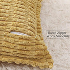 decorUhome Decorative Mustard Yellow Fall Throw Pillow Covers 16x16 Set of 2 with Splicing, Boho Soft Neutral Corduroy Broadside Twill Pillow Covers for Couch Bed Sofa Living Room