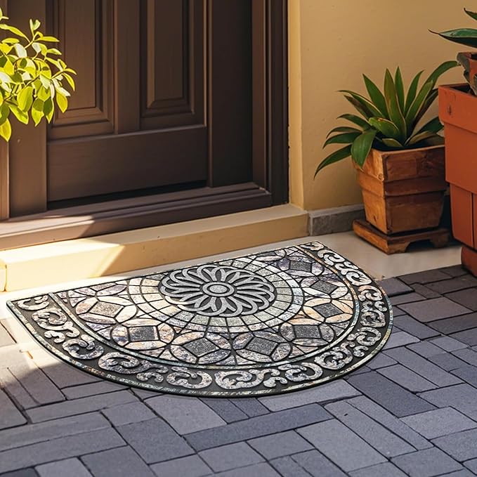 Door Mat Welcome Mat, Heavy Duty Outside Door Mat 23.6 x 35.4 Inch Round Front Door Rug Doormat for Entrance Home Non-Slip Rubber Rug for Front Door, Entryway, Patio (Grey)