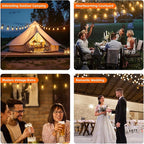 Kawaya Solar Powered String Lights: 50 FT LED Outdoor Patio Hanging Lights With 25+2 Edison Bulbs - USB-Charging - IP65 Waterproof