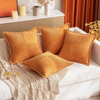 MIULEE Burnt Orange Fall Decorative Throw Pillow Covers for Couch Bed Livingroom 16x16 Inch Set of 2 Boho Accent Throw Pllows Broadside Striped Patchwork Soft Corduroy Pillowcases