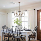 Chandelier, Retro Antique Brown with White Beige Fabric Shade, 6-Light 28" Country Rustic Farmhouse Linear Pendant Lighting Fixture for Kitchen Island Dining Living Room Bedroom