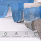 Lnond 4Pcs Bathroom Shower Curtain Sets with Rugs,Sky Blue and Grey White Abstract Painting Bathroom Sets with Shower Curtain and Rugs and Accessories
