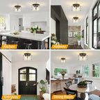 15'' Modern Black Semi Flush Mount Ceiling Light, Hallway Light Fixtures, 3-Light Glass Ceiling Lights for Entryway Kitchen Island Dining Room Foyer Bedroom Laundry Lighting Fixtures, UL-Listed