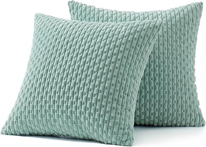 MIULEE Pack of 2 Decorative Throw Pillow Covers 18x18 Inch Soft Boho Striped Textured Corduroy Pillow Covers Modern Farmhouse Home Decor for Couch Bed Sofa Living Room Turquoise