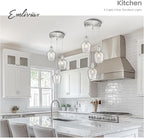 Emliviar Modern Kitchen Chandelier Brushed Nickel, 3-Light Hanging Pendant Lighting with Seeded Glass, Cluster Pendant Light Fixture for Entryway and Bedroom, DYE286G2-3 BN
