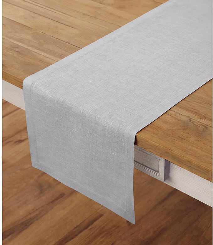 Solino Home Linen Soft Grey Table Runner 108 Inches Long - 100% Pure Linen 14 x 108 Inch Table Runner for Fall, Autumn, Thanksgiving, Christmas - Fete