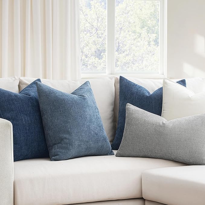 MIULEE Pack of 2 Decorative Throw Pillow Covers Soft Chenille Throw Pillows Solid Textured Cushion Covers for Couch Sofa Bedroom Living Room 20x20 Inch, Navy Blue