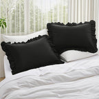 KKJIAF Ruffle Pillow Cases King Size Set of 2, Ruffled Pillow Covers with Envelope Closure, Wrinkle Resistant Pillowcases 20" x 36", Ruffled Pillow Shams, Black