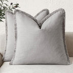 Foindtower Set of 2 Decorative Linen Fringe Throw Pillow Covers Cozy Boho Farmhouse Cushion Cover with Tassels Accent Pillowcase for Couch Sofa Bed Living Room Home Decor,26×26 Inch,Light Rustic Gray