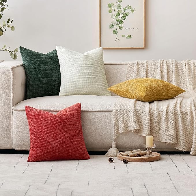 MIULEE Pack of 2 Christmas Red Couch Throw Pillow Covers 20x20 Inch Modern Boho Accent Decorative Pillow Covers Soft Chenille Farmhouse Cushion Covers for Home Decor Bed Sofa Living Room